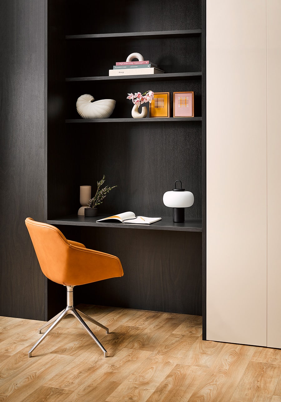 Black concealed desk and shelves
