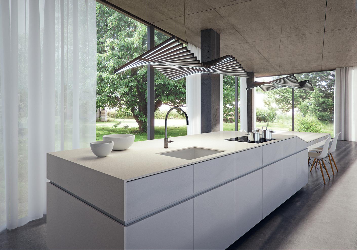 Modern kitchen with expansive window view