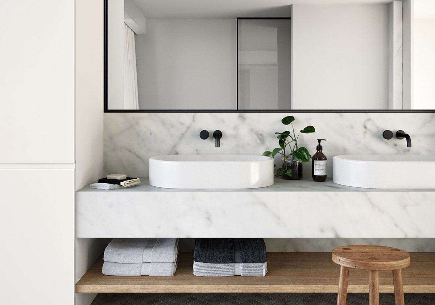 Laminex-Laminates-Bathroom-Carrara-Delicata-Sink-Classic-Oak-Shelves