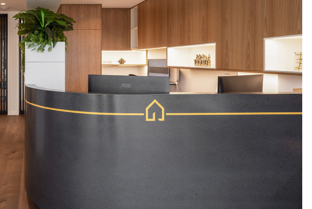 HIMACS dark grey reception desk