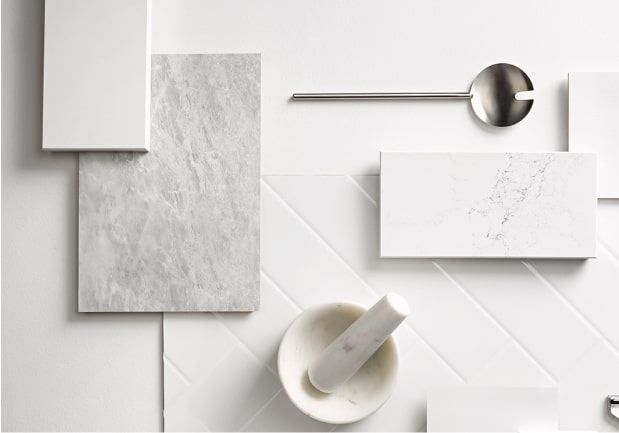 Monochrome white interior mood board