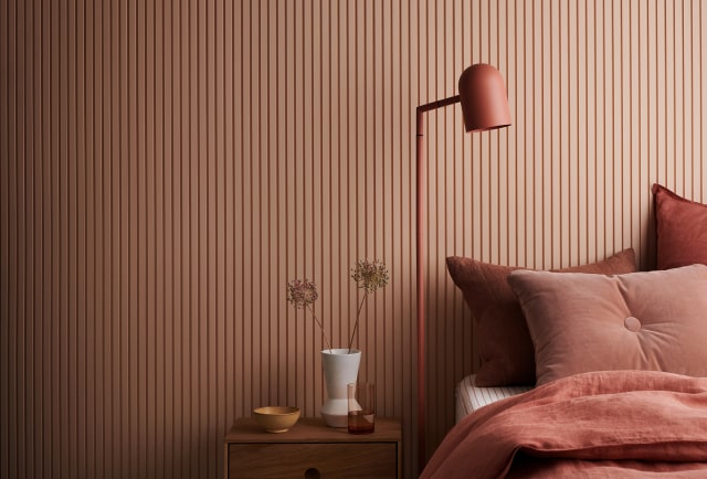 warm colour tone bedroom French stripe wall decoration